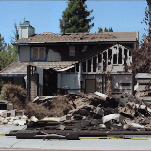 Fire-damaged home exterior before restoration by Homes by Covenant Fire & Water Restoration division