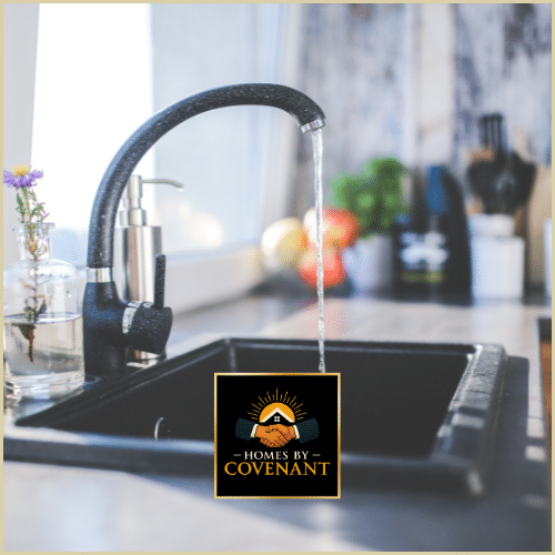 Modern black kitchen faucet and sink with clean, contemporary styling.