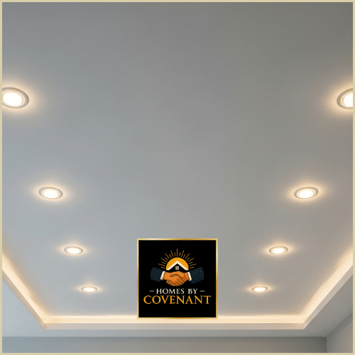 Ceiling recessed lighting installation providing modern, bright interior lighting.