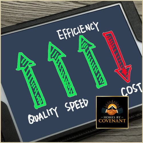 “Cost and performance comparison graphic showing modular home advantages in budget predictability and construction efficiency.”