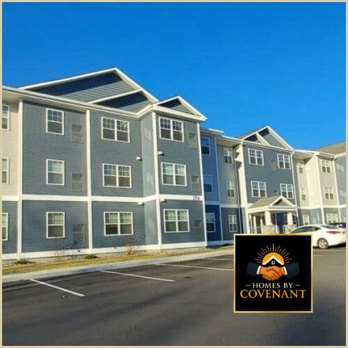 Four-unit modular four-plex building designed for efficient multi-family living.