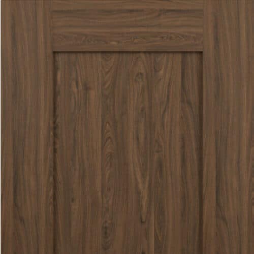 “Medium walnut cabinet door with rich wood tone and detailed grain texture.”