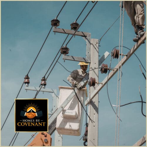Utility lines and electrical infrastructure prepared for modular home connections.