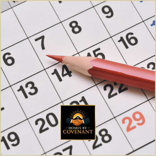 “Payment schedule planning for modular home financing shown with a marked calendar.”
