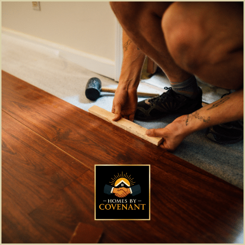 Basement flooring installation with carpet and pad for comfort and insulation.