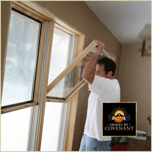 Updated insulated window allowing natural light into a remodeled room.