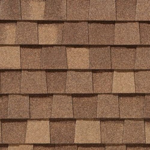 “Medium brown architectural roofing shingles with a warm finish and enhanced dimensional texture.”