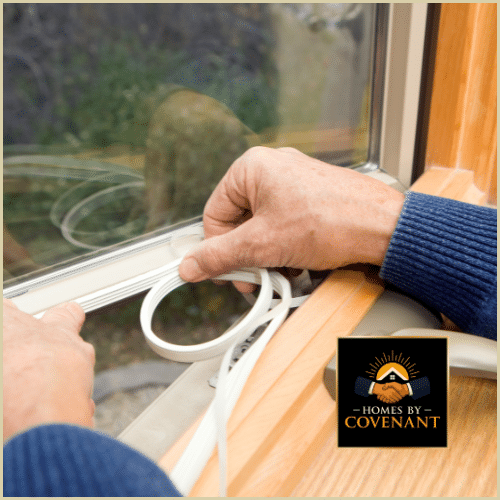 Technician repairing door frame and installing new weatherstripping.