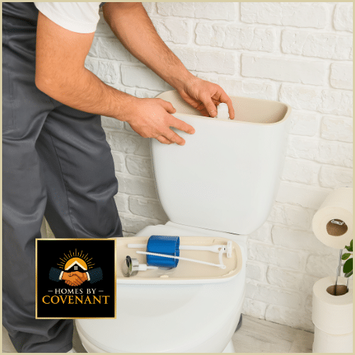 Bathroom toilet replacement performed by a professional technician.