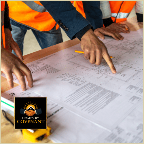 Contractors reviewing modular home site plans, zoning rules, and land requirements.