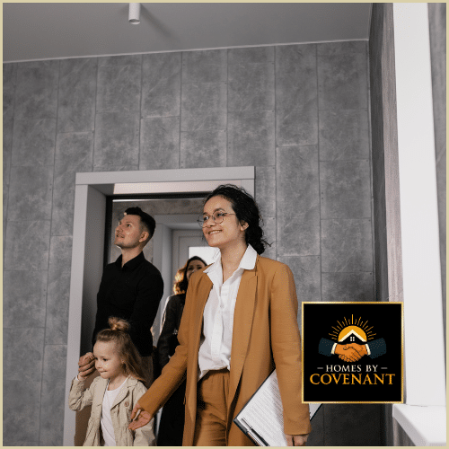 “Homeowners completing the final walkthrough of their modular home with a Covenant specialist.”