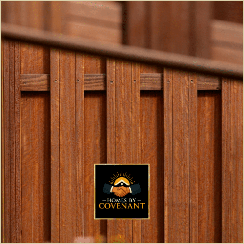 Brush applying wood stain to fence boards for protection.