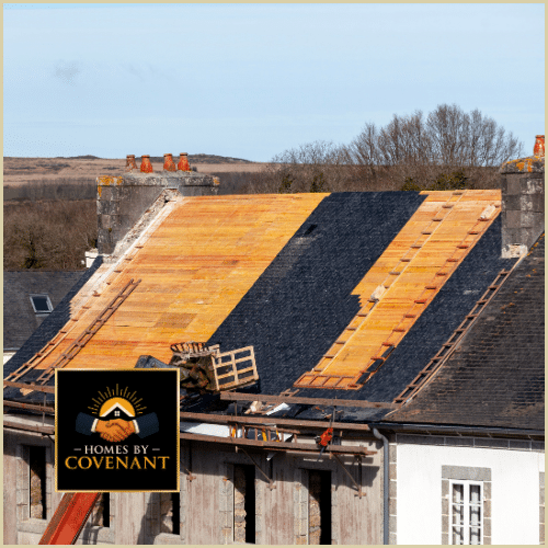 Crew installing roof decking and underlayment on a home in Central NY